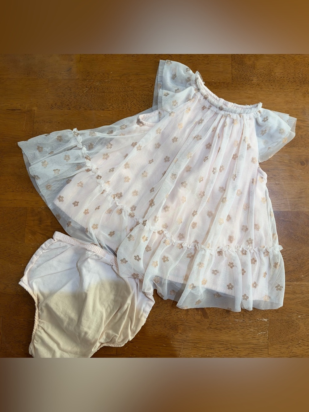 Cat & Jack Light Pink Tulle Dress with Gold Floral Accents